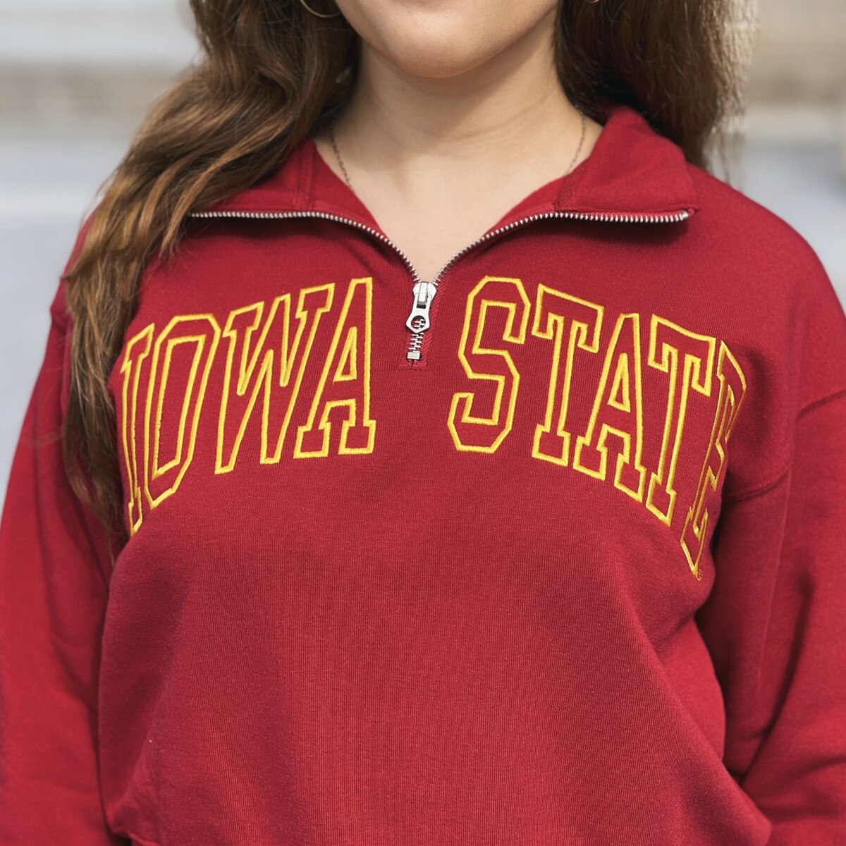 ZooZatz Women's Iowa State Cardinal Cropped 1/4-Zip Sweatshirt